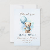 Teddy Bear Boy Blue Balloon Sweet Baby shower Bedankkaart (Voorkant)