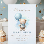 Teddy Bear Boy Blue Balloon Sweet Baby shower Bedankkaart