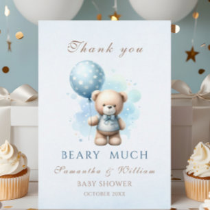 Teddy Bear Boy Blue Balloon Sweet Baby shower Bedankkaart
