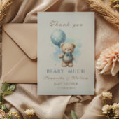 Teddy Bear Boy Blue Balloon Sweet Baby shower Bedankkaart