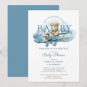 Teddy Bear Boy Blue Barly Wait Baby shower Kaart (Voorkant / Achterkant)