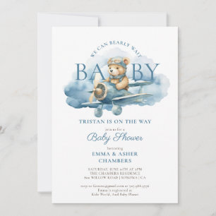 Teddy Bear Boy Blue Barly Wait Baby shower Kaart