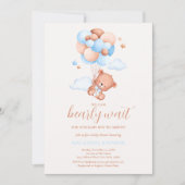 Teddy Bear Boy Blue Barly Wait Baby shower Kaart (Voorkant)