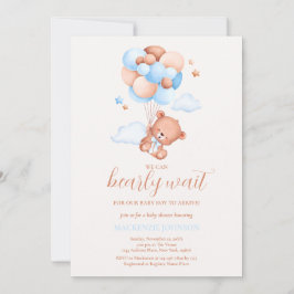 Teddy Bear Boy Blue Barly Wait Baby shower Kaart
