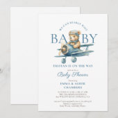Teddy Bear Boy Blue Barly Wait Baby shower Kaart (Voorkant / Achterkant)