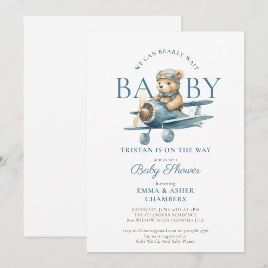 Teddy Bear Boy Blue Barly Wait Baby shower Kaart (Voorkant / Achterkant)