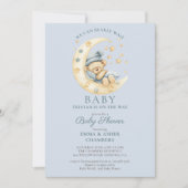 Teddy Bear Boy Blue Barly Wait Baby shower Kaart (Voorkant)