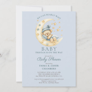 Teddy Bear Boy Blue Barly Wait Baby shower Kaart