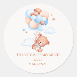 Teddy Bear Boy Blue Barly Wait Baby shower Ronde Sticker