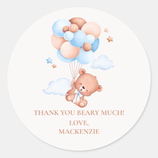 Teddy Bear Boy Blue Barly Wait Baby shower Ronde Sticker (Voorkant)