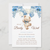 Teddy Bear Boy Blue | Boho Bearly Wait Baby Shower Kaart (Voorkant)