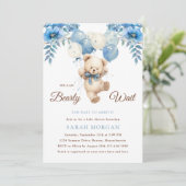 Teddy Bear Boy Blue | Boho Bearly Wait Baby Shower Kaart (Staand voorkant)