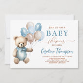Teddy Bear Boy Blue Pastel Brown Baby shower Kaart (Voorkant)