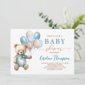 Teddy Bear Boy Blue Pastel Brown Baby shower Kaart (Staand voorkant)
