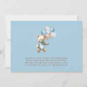 Teddy Bear Boy Blue Pastel Brown Baby shower Kaart (Achterkant)