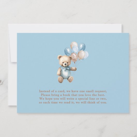 Teddy Bear Boy Blue Pastel Brown Baby shower Kaart (Achterkant)