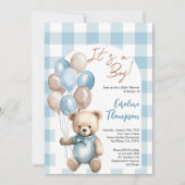 Teddy Bear Boy Blue Plaid Arch Baby shower Kaart (Voorkant)