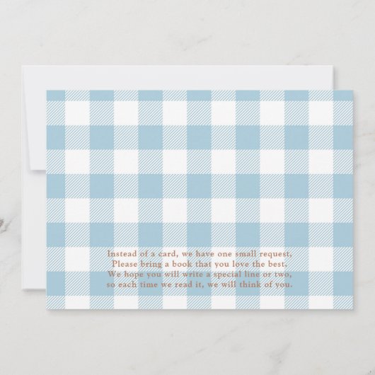 Teddy Bear Boy Blue Plaid Pastel Baby shower Kaart (Achterkant)