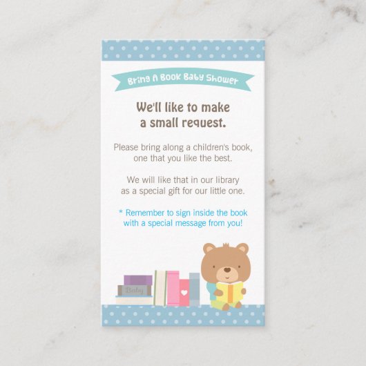 Teddy Bear Boy Boek Baby shower Boek Aanvraag Informatiekaartje (Voorkant)