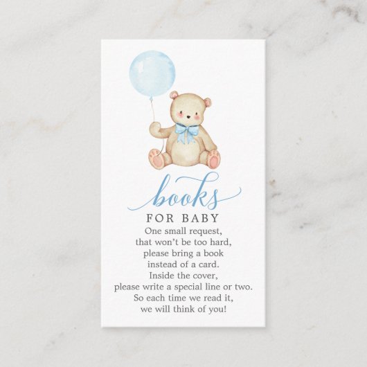 Teddy Bear Boy Book Request Baby shower Card Informatiekaartje (Voorkant)