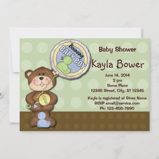 Teddy Bear Boy Brown Green Baby shower Kaart (Voorkant)