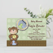 Teddy Bear Boy Brown Green Baby shower Kaart (Staand voorkant)