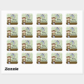 Teddy Bear Boy Brown Green Vierkante Sticker (Vel)