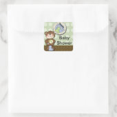Teddy Bear Boy Brown Green Vierkante Sticker (Tas)