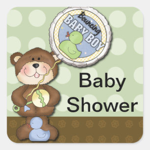 Teddy Bear Boy Brown Green Vierkante Sticker
