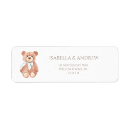 Teddy Bear Boy Classic Baby Shower Address Etiket