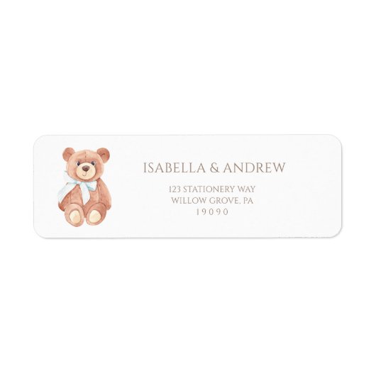 Teddy Bear Boy Classic Baby Shower Address Etiket (Voorkant)