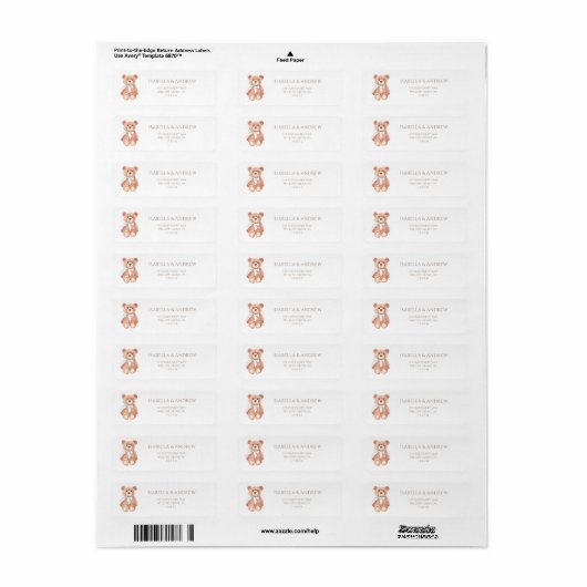 Teddy Bear Boy Classic Baby Shower Address Etiket (Full Sheet)
