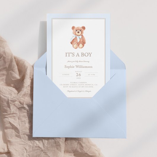 Teddy Bear Boy Classic Baby shower Invitation Kaart