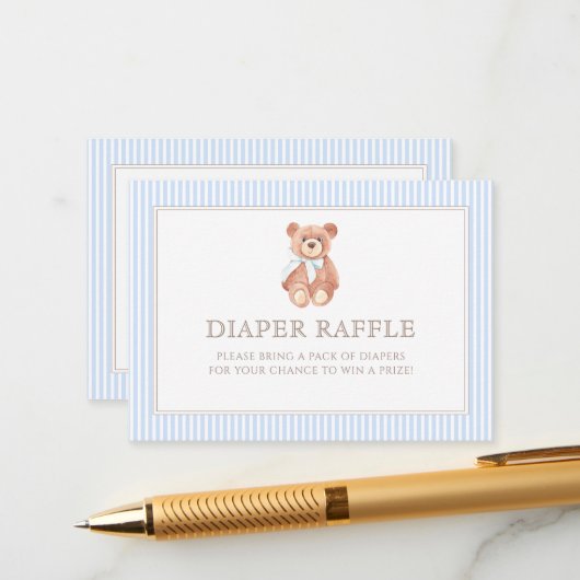 Teddy Bear Boy Classic Baby shower Luier Raffle Informatiekaartje (Voorkant / Achterkant in situ)