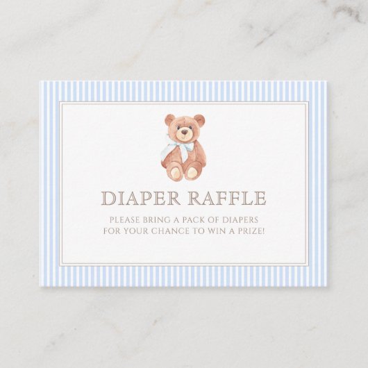 Teddy Bear Boy Classic Baby shower Luier Raffle Informatiekaartje (Voorkant)