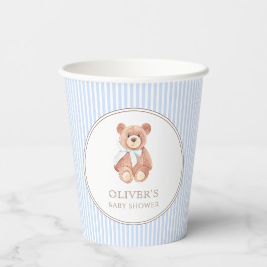 Teddy Bear Boy Classic Baby shower Party Papieren Bekers (Achterkant)