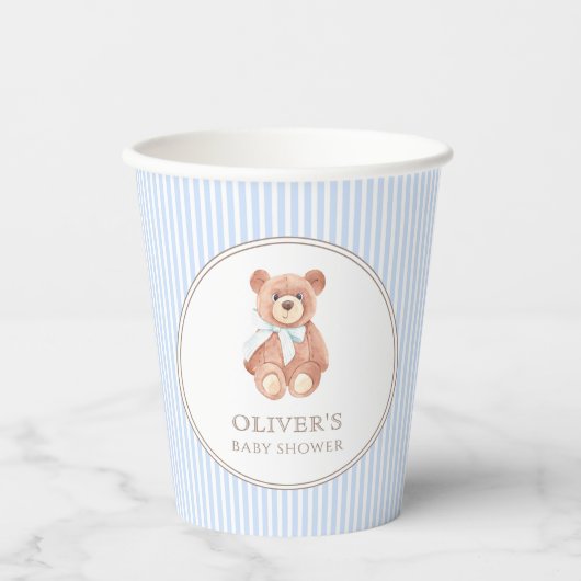 Teddy Bear Boy Classic Baby shower Party Papieren Bekers (Voorkant)