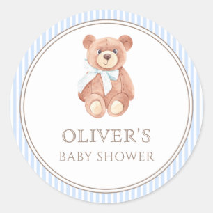 Teddy Bear Boy Classic Baby shower Party Ronde Sticker