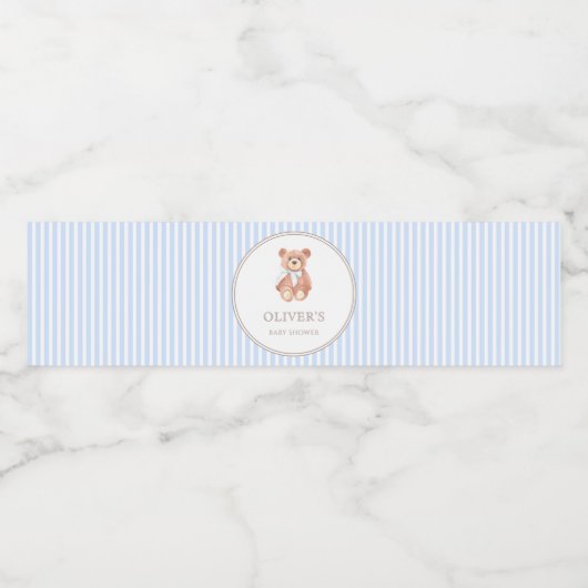 Teddy Bear Boy Classic Baby shower Party Waterfles Etiket (Enkel label)