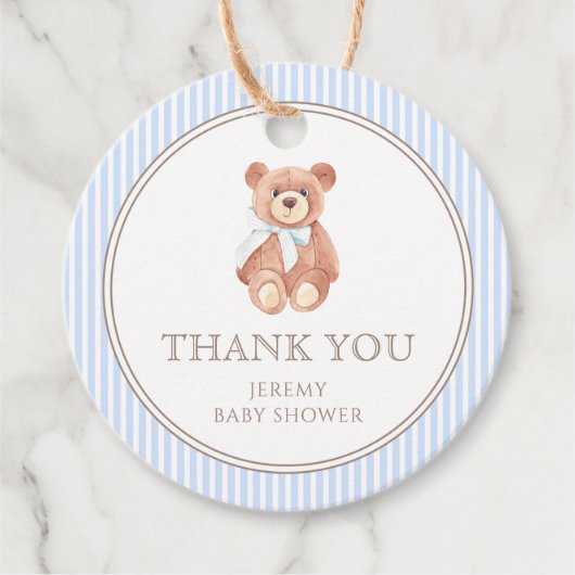 Teddy Bear Boy Classic Bedankt Baby shower Bedankjes Labels (Voorkant)