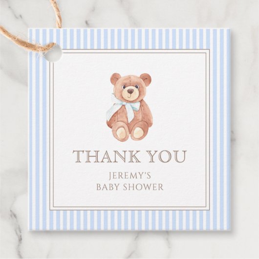 Teddy Bear Boy Classic Bedankt Baby shower Bedankjes Labels (Voorkant)