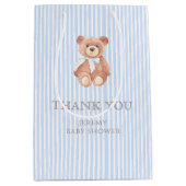 Teddy Bear Boy Classic Blue Stripe Baby shower Medium Cadeauzakje (Voorkant)