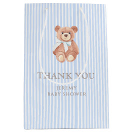 Teddy Bear Boy Classic Blue Stripe Baby shower Medium Cadeauzakje