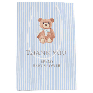 Teddy Bear Boy Classic Blue Stripe Baby shower Medium Cadeauzakje