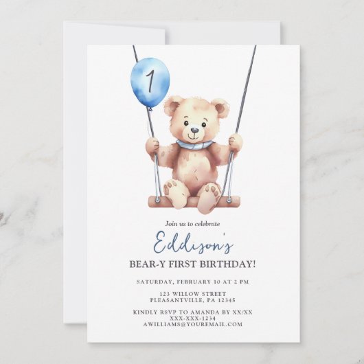 Teddy Bear Boy eerste verjaardag Kaart (Voorkant)