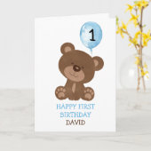 Teddy Bear Boy Eerste Verjaardag Schattige 1e Verj Kaart (Gele Bloem)
