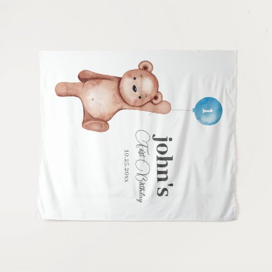 Teddy Bear Boy eerste verjaardag Wandkleed (Voorkant (horizontaal))