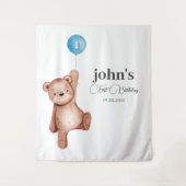 Teddy Bear Boy eerste verjaardag Wandkleed (Voorkant)