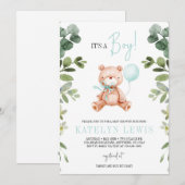 Teddy Bear Boy Greenery Baby shower Kaart (Voorkant / Achterkant)