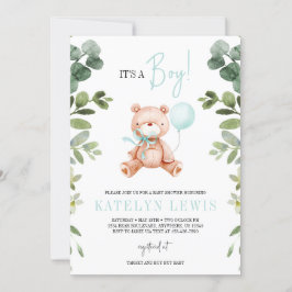 Teddy Bear Boy Greenery Baby shower Kaart